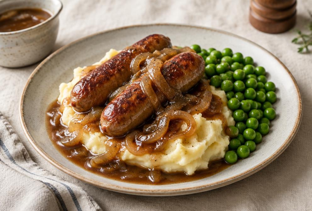 Bangers & Mash with Onion Gravy